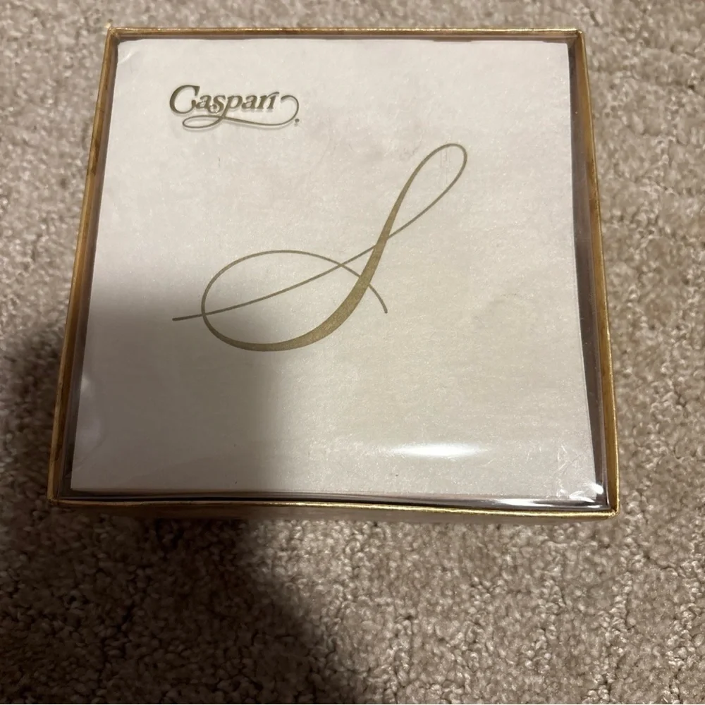 Caspari Napkin Box Cocktail Airlaid Initial S 30 Ct White Pearl Paper Linen